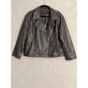 White Mark Studded Jacket Women's 2X Faux Leather  Grey NEW